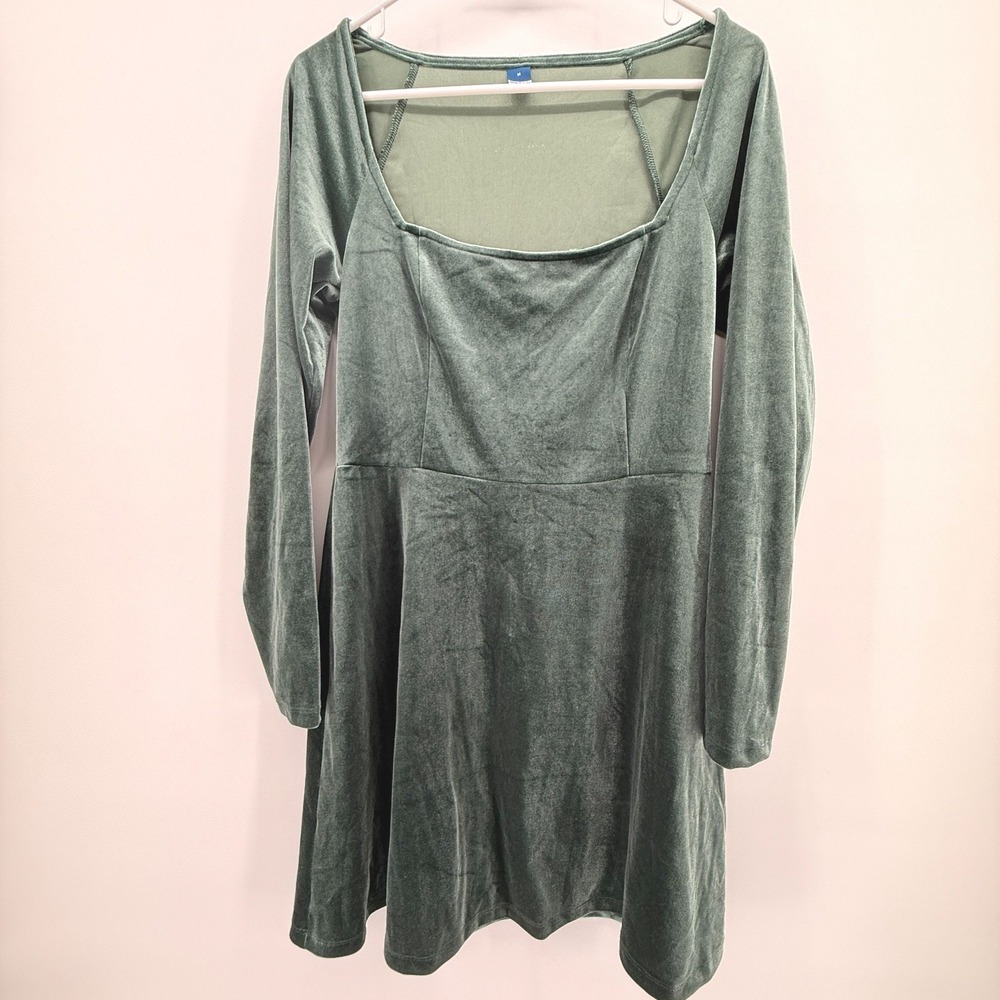 Old Navy Women Size Med Fit & Flare Square Neck Velvet Mini Dress Dark Green